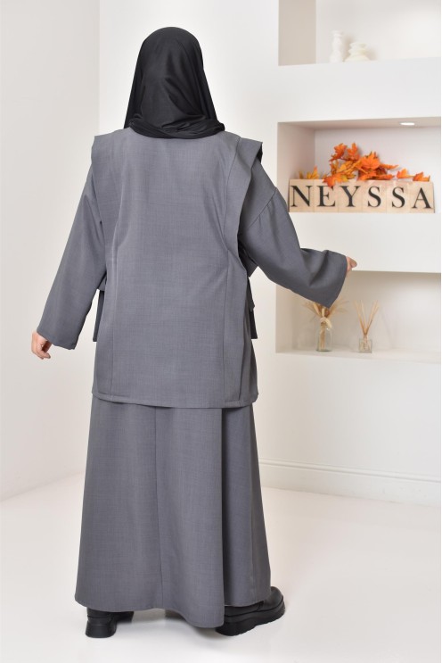 ensemble tunique longue avec jupe longue tissu effet tailleur