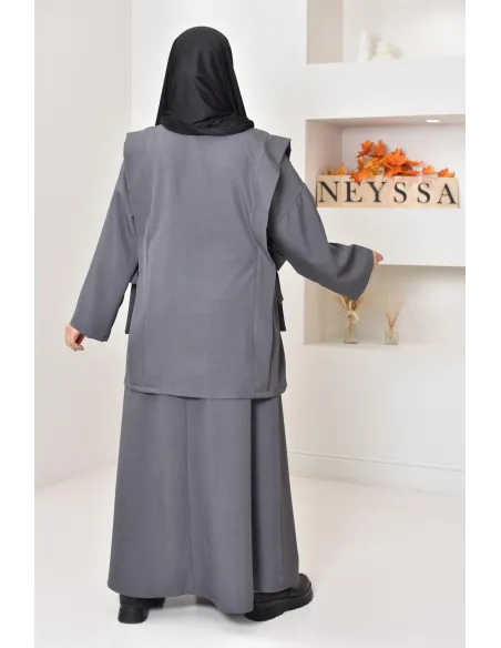 ensemble tunique longue avec jupe longue tissu effet tailleur