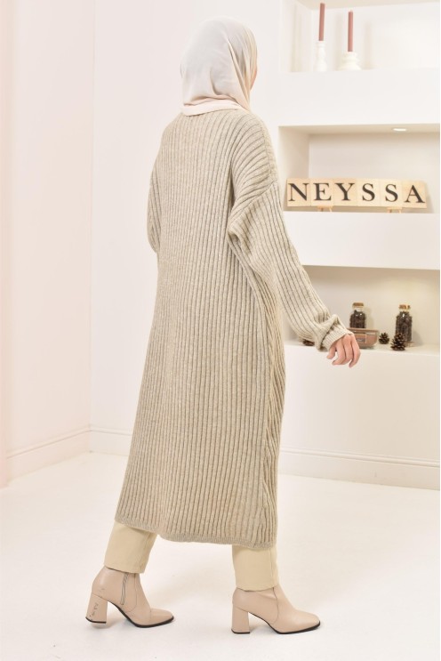 Tunique longue maille tissée hiver, matière douce et chaude, modeste