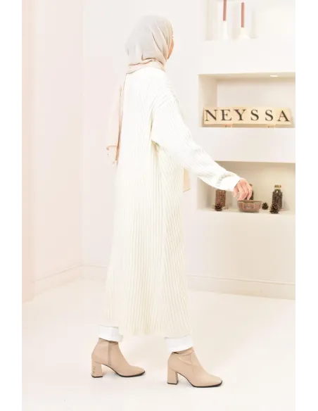 Tunique longue maille tissée hiver, matière douce et chaude, modeste