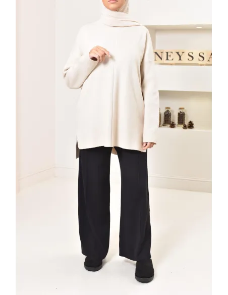 pantalon maille tissée femme, bien chaud pour l'hiver, coupe ample