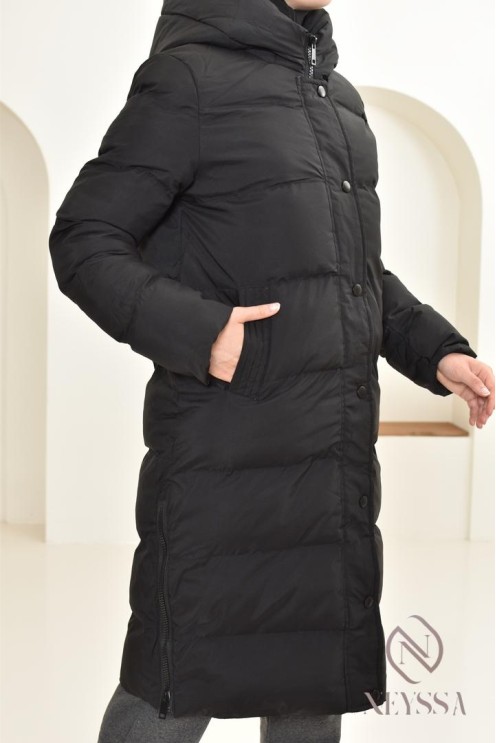 Doudoune longue noir matelassée  pour femme hijabi, ultra chaude hiver