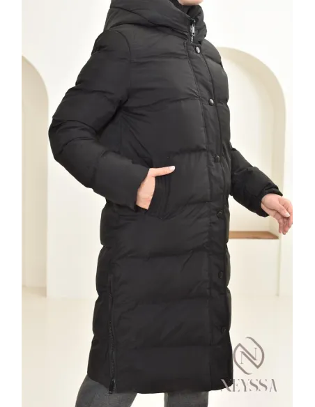 Doudoune longue noir matelassée  pour femme hijabi, ultra chaude hiver