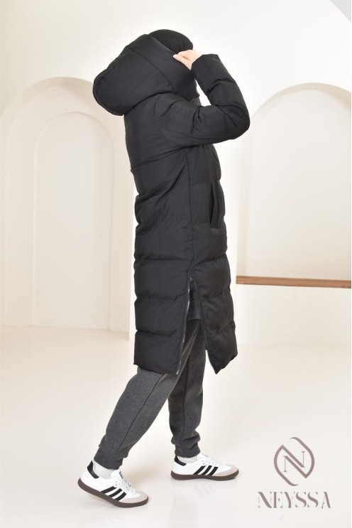 Doudoune longue noir matelassée  pour femme hijabi, ultra chaude hiver