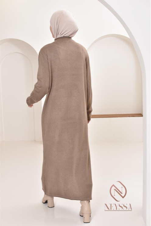 Robe longue femme en maille, col montant bien chaude pour l'hiver 