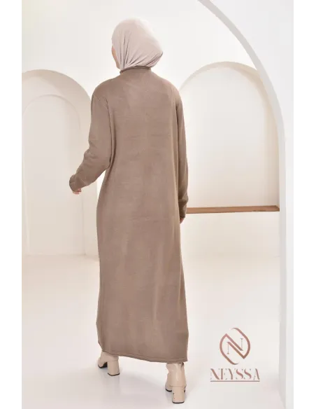 Robe longue femme en maille, col montant bien chaude pour l'hiver 