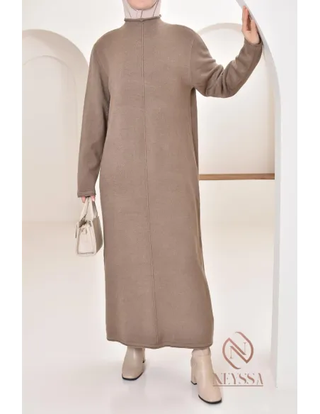Robe longue femme en maille, col montant bien chaude pour l'hiver 