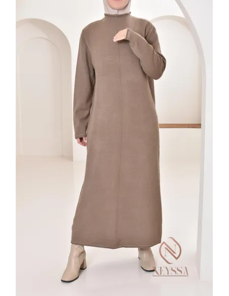 Robe longue femme en maille, col montant bien chaude pour l'hiver 