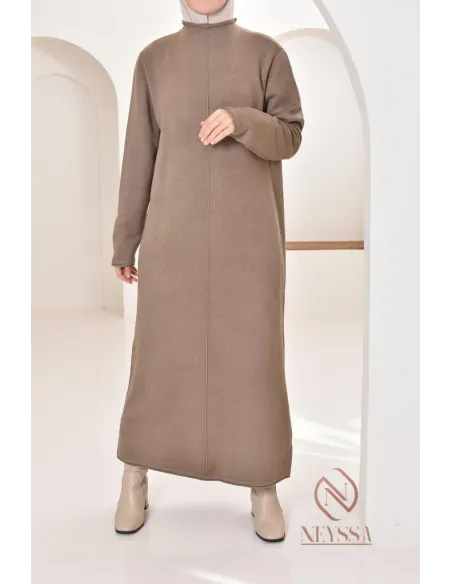 Robe longue femme en maille, col montant bien chaude pour l'hiver 