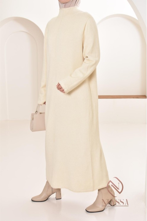 Robe longue femme en maille, col montant bien chaude pour l'hiver 