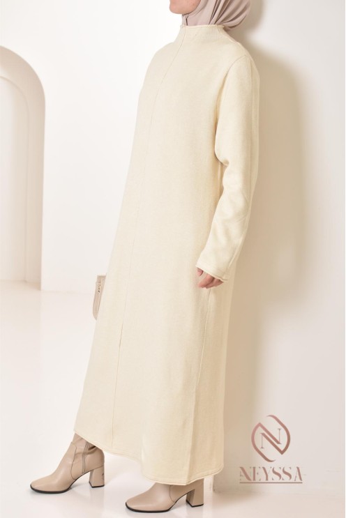 Robe longue femme en maille, col montant bien chaude pour l'hiver 