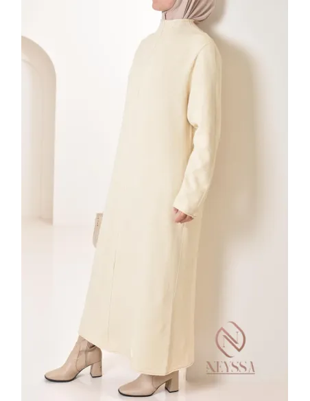 Robe longue femme en maille, col montant bien chaude pour l'hiver 