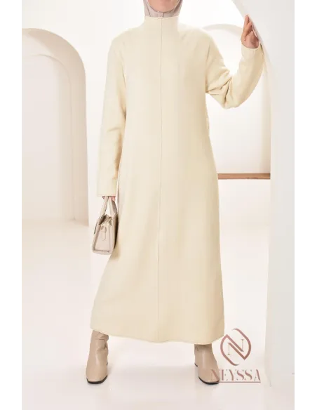 Robe longue femme en maille, col montant bien chaude pour l'hiver 