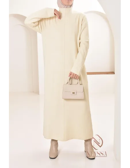 Robe longue femme en maille, col montant bien chaude pour l'hiver 