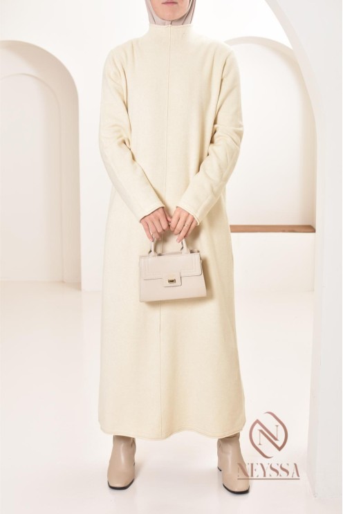 Robe longue femme en maille, col montant bien chaude pour l'hiver 
