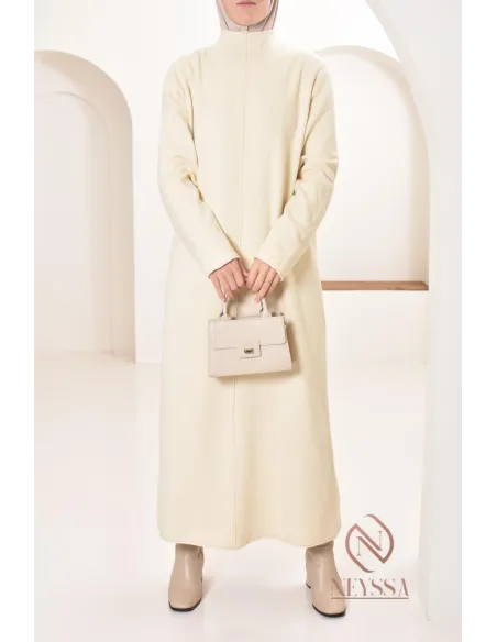 Robe longue femme en maille, col montant bien chaude pour l'hiver 