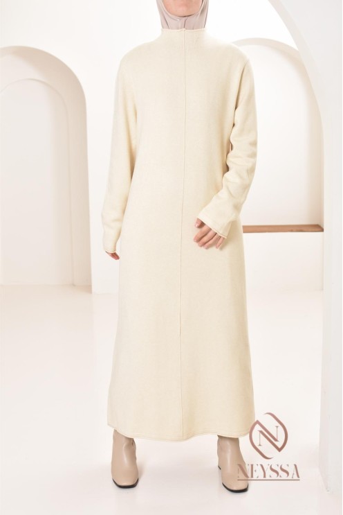 Robe longue femme en maille, col montant bien chaude pour l'hiver 