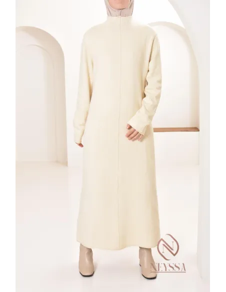 Robe longue femme en maille, col montant bien chaude pour l'hiver 