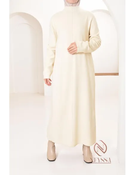 Robe longue femme en maille, col montant bien chaude pour l'hiver 