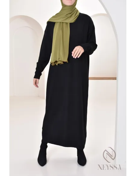 Robe longue femme pour l'hiver en maille douce,col montant pour hijabi