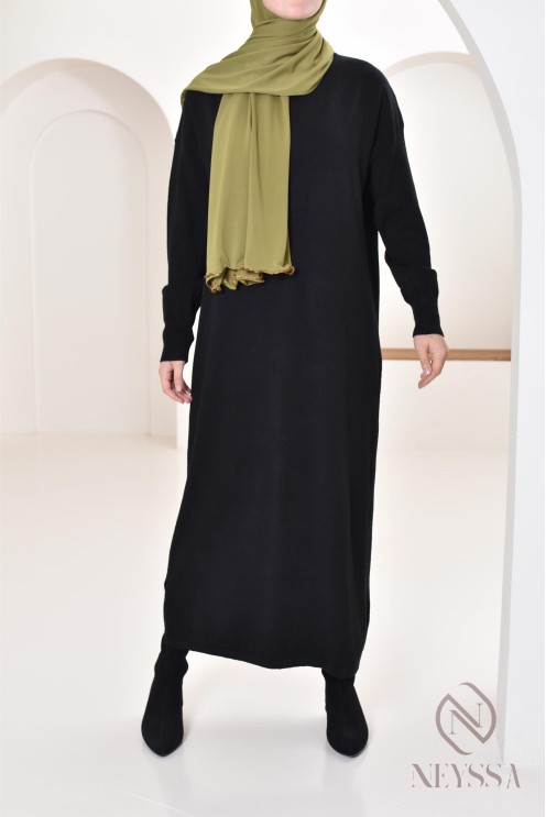 Robe longue femme pour l'hiver en maille douce,col montant pour hijabi