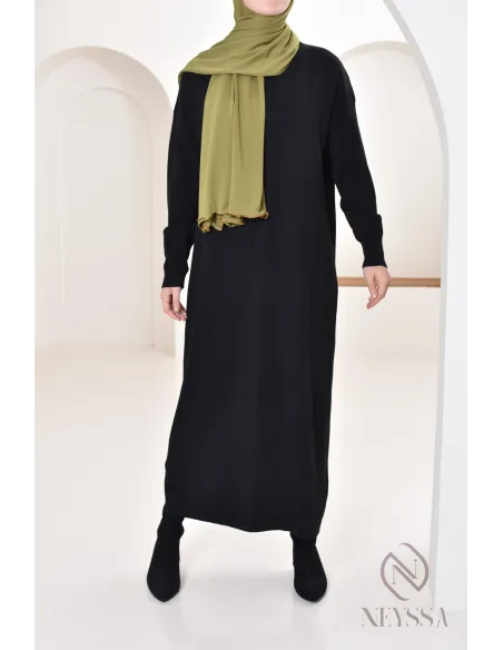 Robe longue femme pour l'hiver en maille douce,col montant pour hijabi