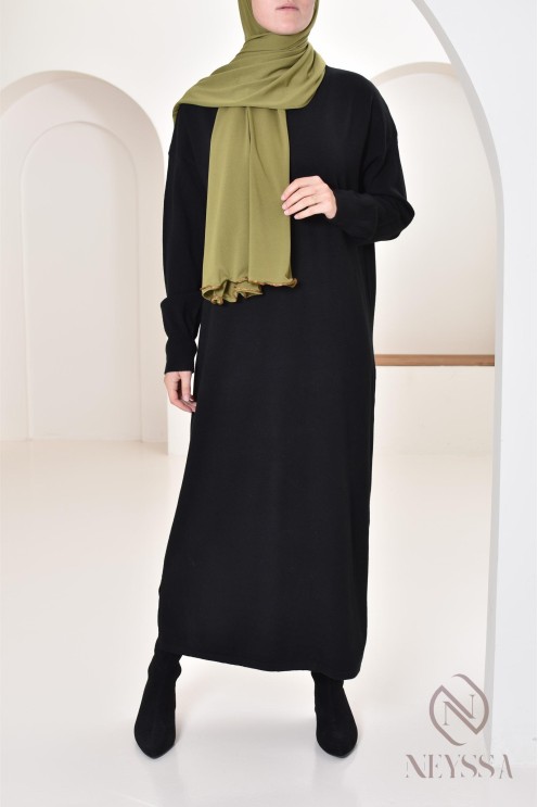 Robe longue femme pour l'hiver en maille douce,col montant pour hijabi