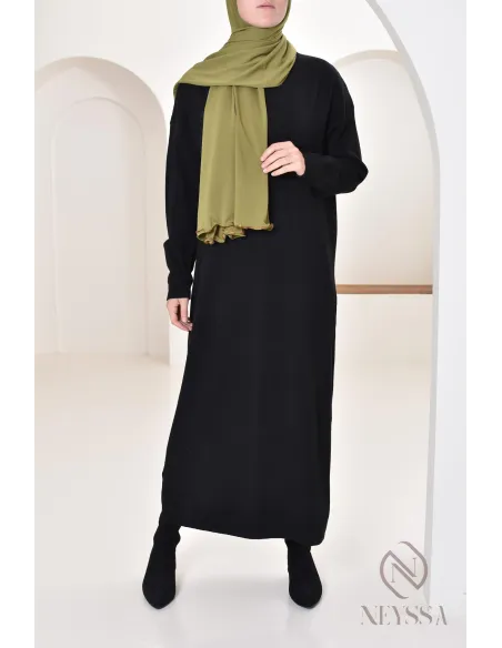 Robe longue femme pour l'hiver en maille douce,col montant pour hijabi