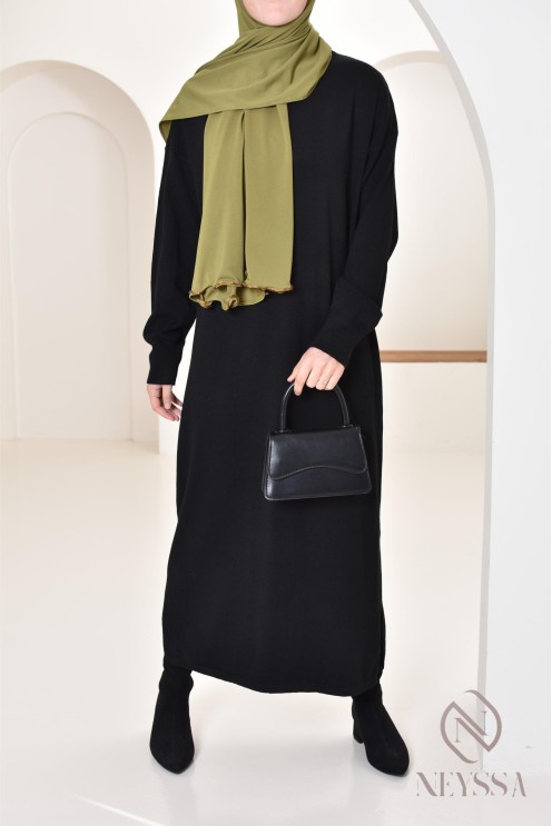 Robe longue femme pour l'hiver en maille douce,col montant pour hijabi