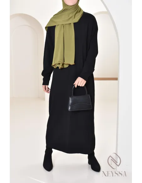 Robe longue femme pour l'hiver en maille douce,col montant pour hijabi