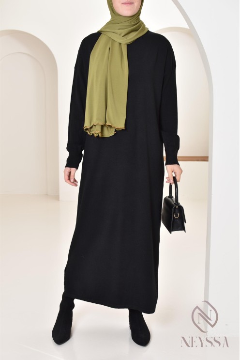 Robe longue femme pour l'hiver en maille douce,col montant pour hijabi