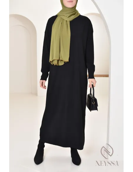Robe longue femme pour l'hiver en maille douce,col montant pour hijabi