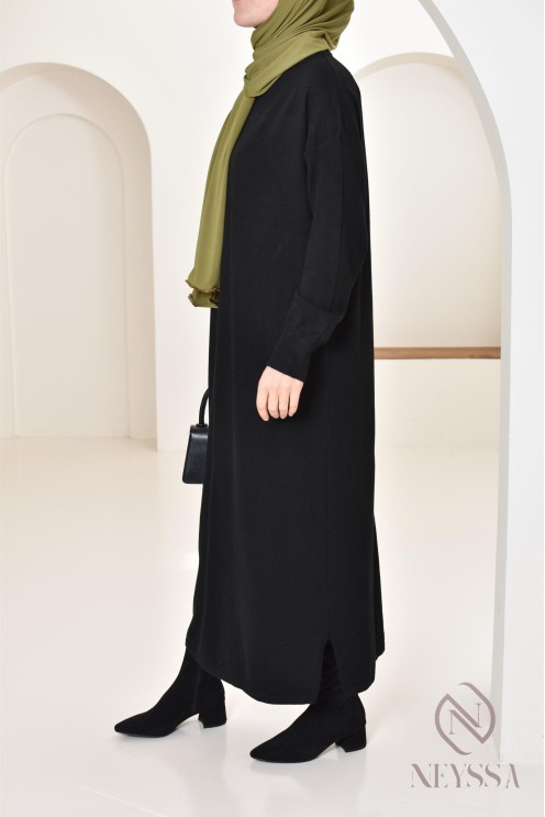 Robe longue femme pour l'hiver en maille douce,col montant pour hijabi