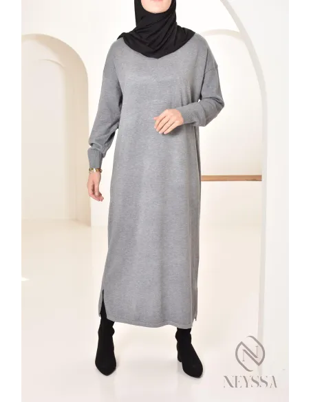 Robe longue femme pour l'hiver en maille douce,col montant pour hijabi