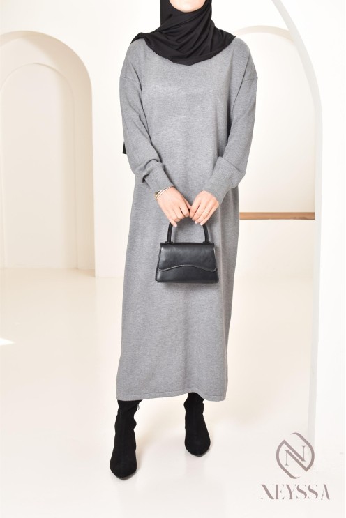 Robe longue femme pour l'hiver en maille douce,col montant pour hijabi