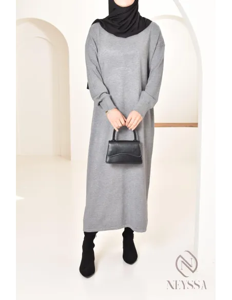 Robe longue femme pour l'hiver en maille douce,col montant pour hijabi