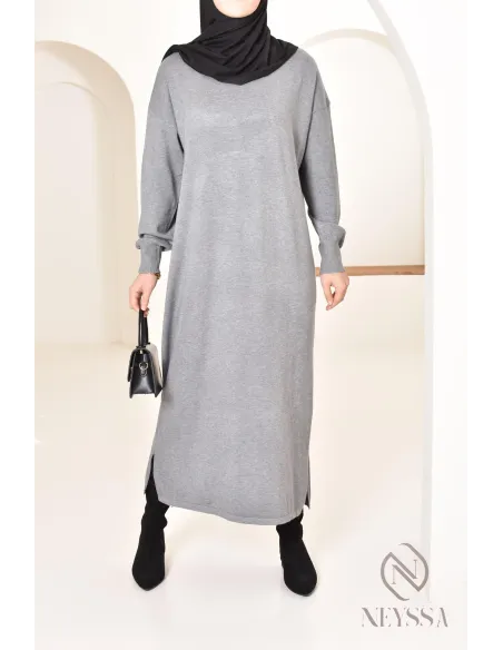 Robe longue femme pour l'hiver en maille douce,col montant pour hijabi