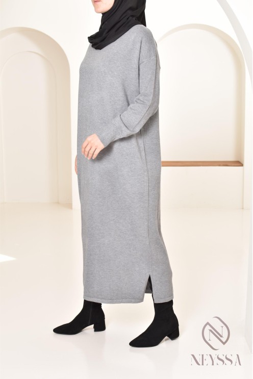 Robe longue femme pour l'hiver en maille douce,col montant pour hijabi