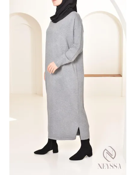 Robe longue femme pour l'hiver en maille douce,col montant pour hijabi