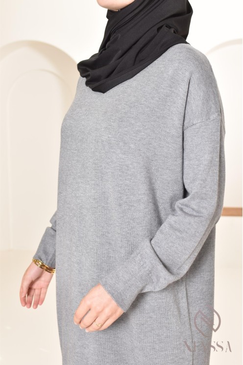 Robe longue femme pour l'hiver en maille douce,col montant pour hijabi