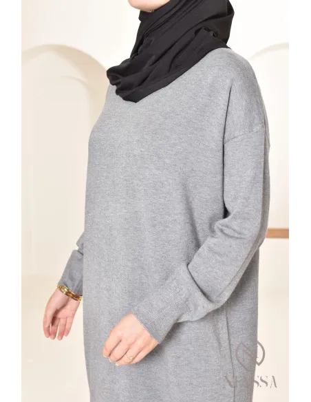 Robe longue femme pour l'hiver en maille douce,col montant pour hijabi