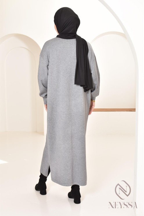 Robe longue femme pour l'hiver en maille douce,col montant pour hijabi