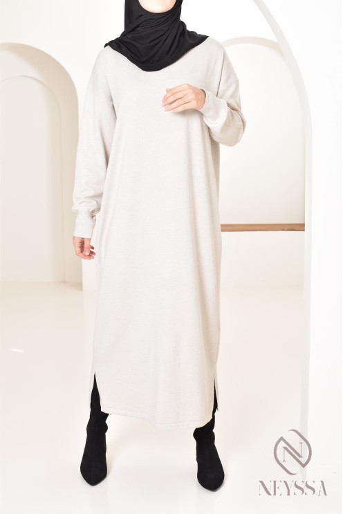 Robe longue femme pour l'hiver en maille douce,col montant pour hijabi