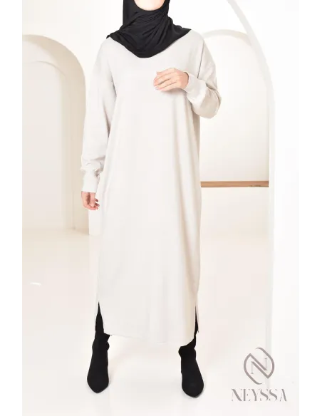 Robe longue femme pour l'hiver en maille douce,col montant pour hijabi