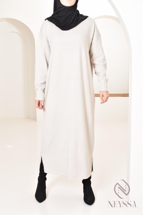 Robe longue femme pour l'hiver en maille douce,col montant pour hijabi