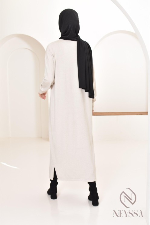 Robe longue femme pour l'hiver en maille douce,col montant pour hijabi
