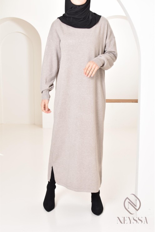 Robe longue femme pour l'hiver en maille douce,col montant pour hijabi