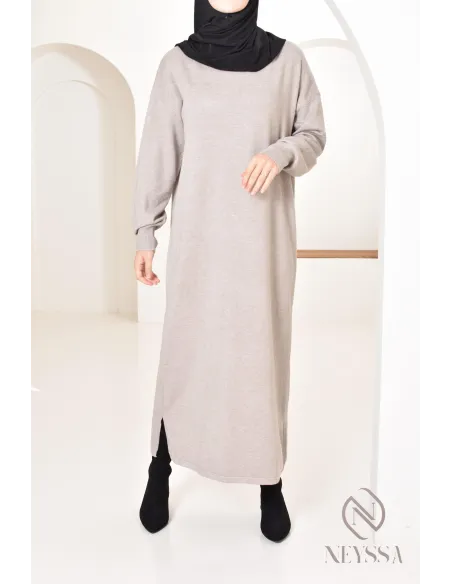 Robe longue femme pour l'hiver en maille douce,col montant pour hijabi