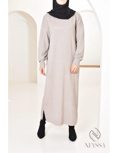 Robe longue femme pour l'hiver en maille douce,col montant pour hijabi