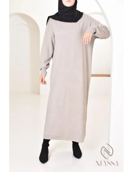 Robe longue femme pour l'hiver en maille douce,col montant pour hijabi